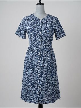 Laura Tyler Blue Floral Button Front Midi Dress Women's Small Cottagecore Vintag